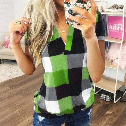 Women Short Sleeve Plaid Shirt