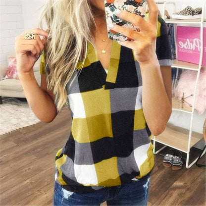 Women Short Sleeve Plaid Shirt