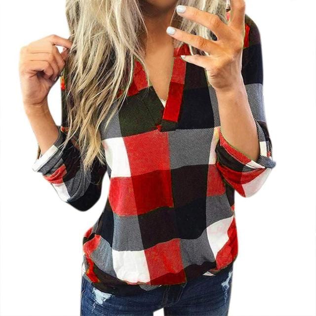 Women Short Sleeve Plaid Shirt