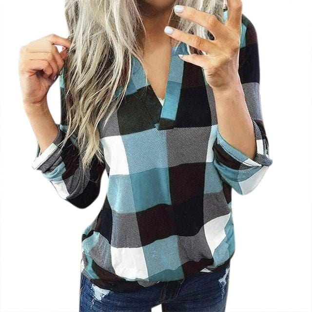 Women Short Sleeve Plaid Shirt