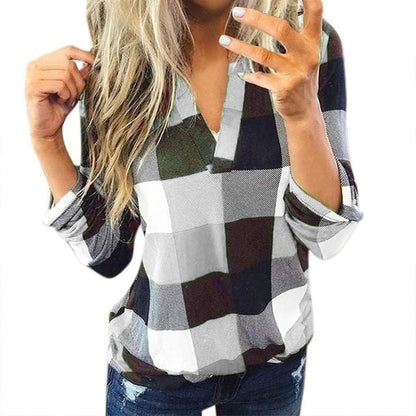 Women Short Sleeve Plaid Shirt