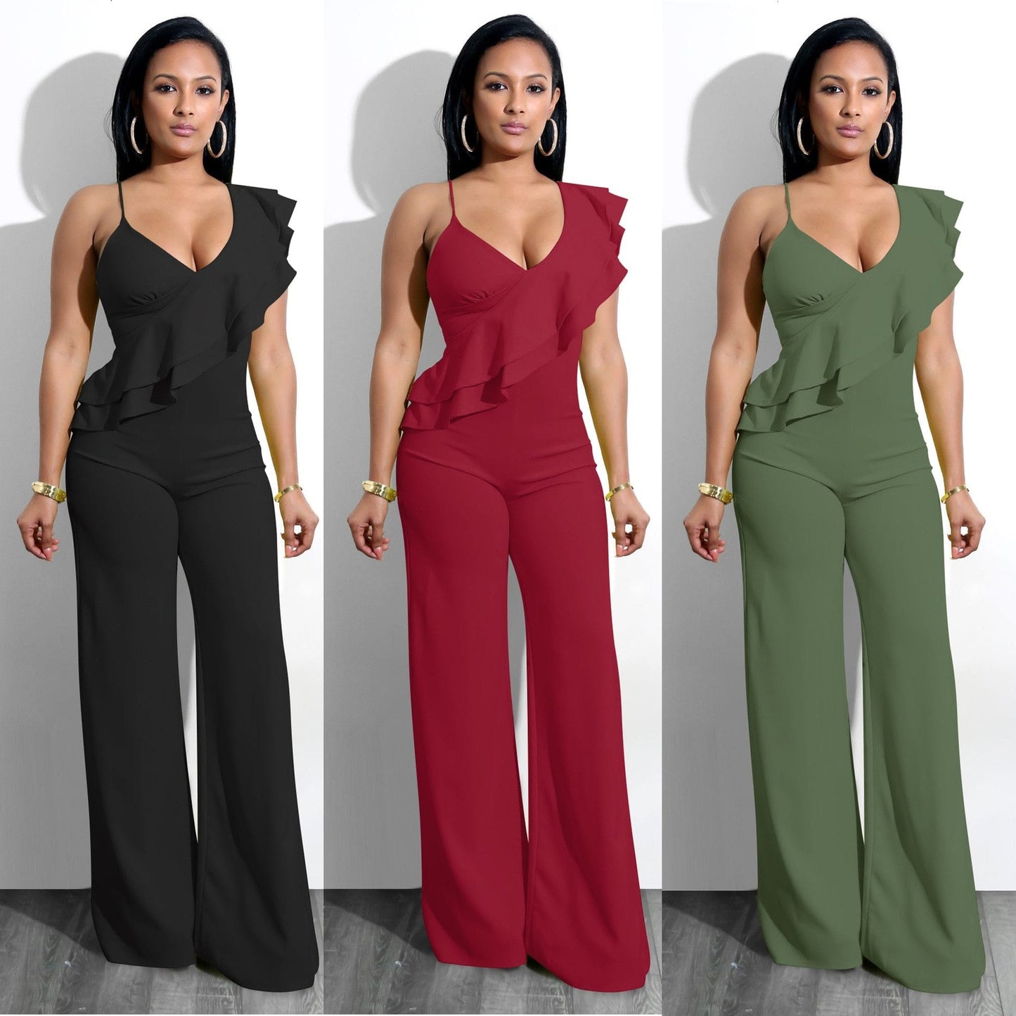 Women V Neck Jumpsuit