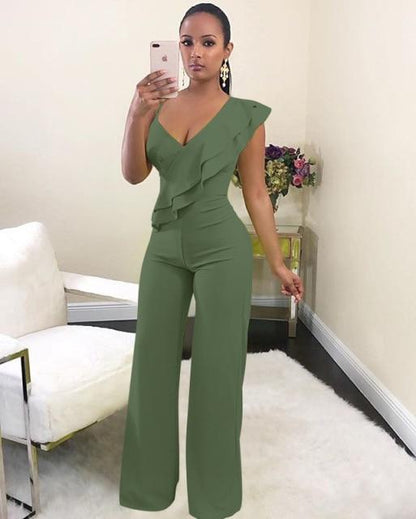 Women V Neck Jumpsuit