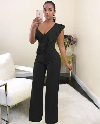 Women V Neck Jumpsuit