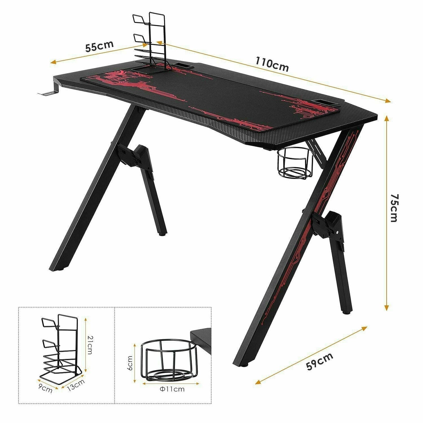 Black Matte Computer Gaming Desk