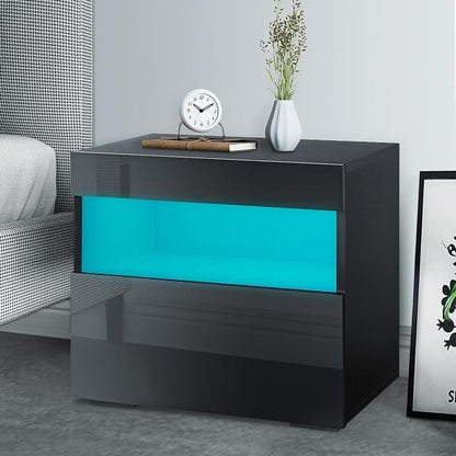 Luxury LED Light Nightstand w/2 Drawers Organizer