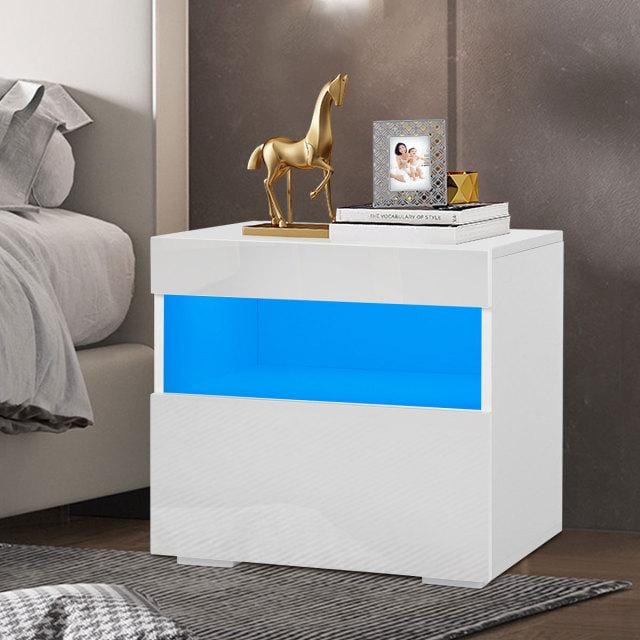 Luxury LED Light Nightstand w/2 Drawers Organizer