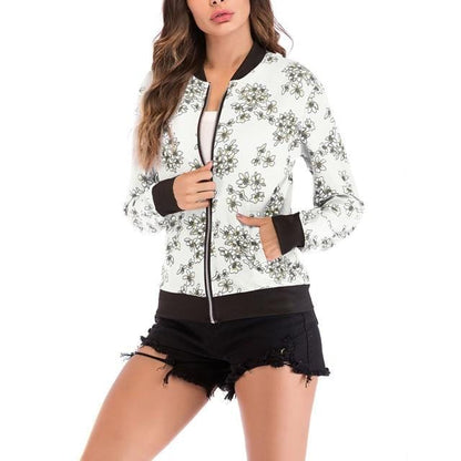 Women's Floral Long Sleeve Zipper Jacket