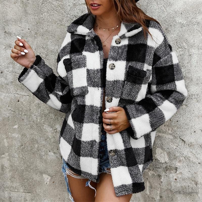 Women Plaid Padded Pocket Jacket