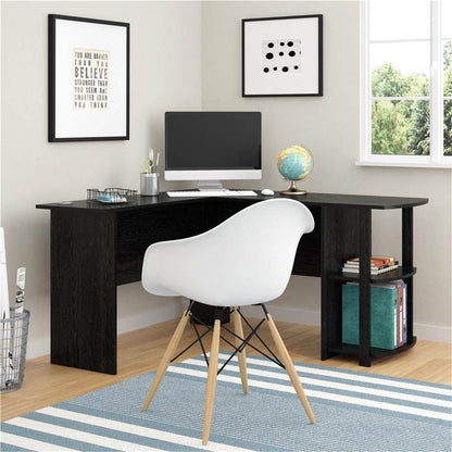 L-Shaped Wood Right-angle Computer Desk with Two-layer Bookshelves