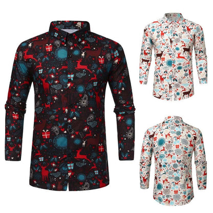 Men's Christmas Printed Blouse Long Sleeve