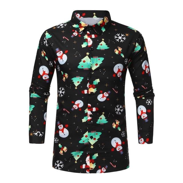 Men's Christmas Printed Blouse Long Sleeve