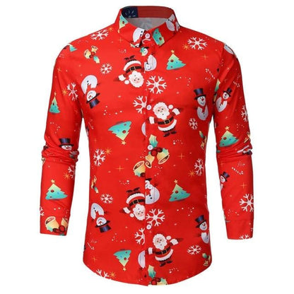 Men's Christmas Printed Blouse Long Sleeve