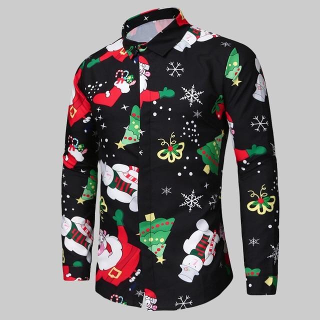 Men's Christmas Printed Blouse Long Sleeve