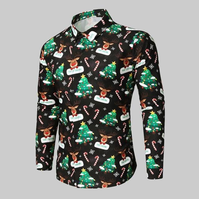 Men's Christmas Printed Blouse Long Sleeve