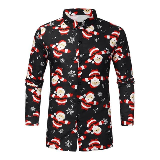 Men's Christmas Printed Blouse Long Sleeve