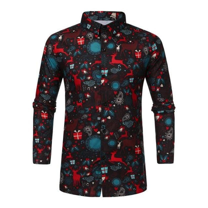 Men's Christmas Printed Blouse Long Sleeve