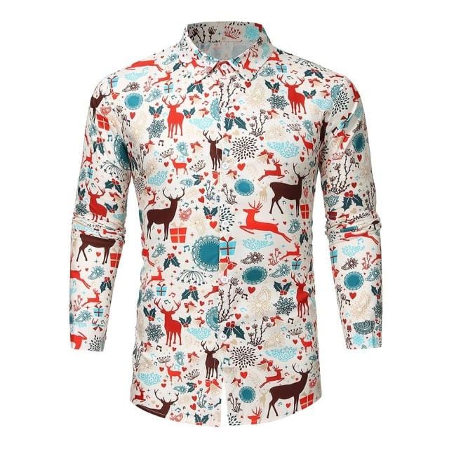 Men's Christmas Printed Blouse Long Sleeve