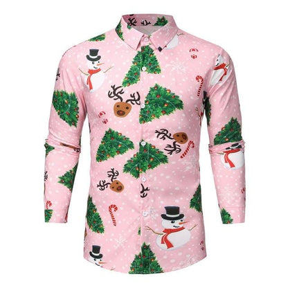 Men's Christmas Printed Blouse Long Sleeve