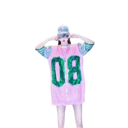 Pink and Green Long O-Neck T-Shirt