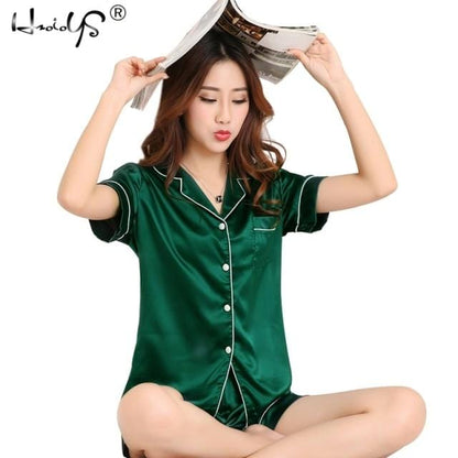 Womens Silk Satin Pajamas Pyjamas Set