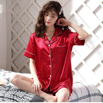 Womens Silk Satin Pajamas Pyjamas Set