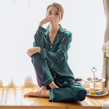 Womens Silk Satin Pajamas Pyjamas Set