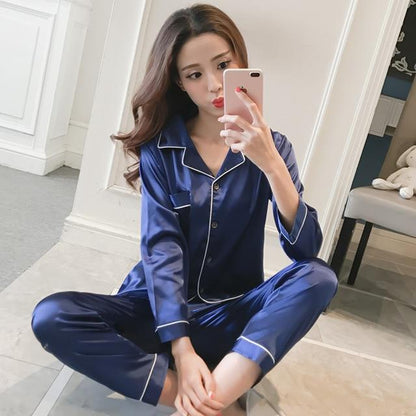 Womens Silk Satin Pajamas Pyjamas Set