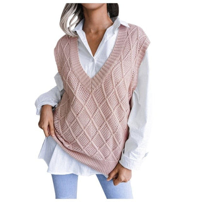 Women Sleeveless V-neck Knitted Vest