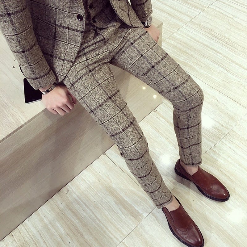 Mens Plaid Slim Fit Dress Pants