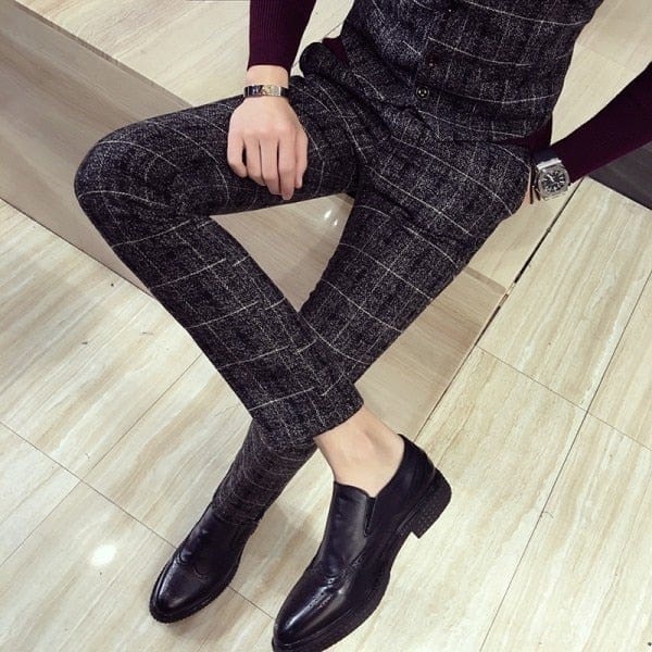 Mens Plaid Slim Fit Dress Pants