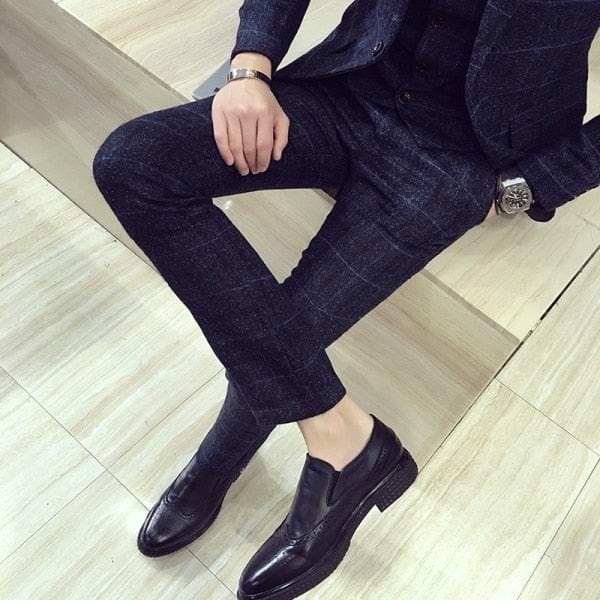 Mens Plaid Slim Fit Dress Pants