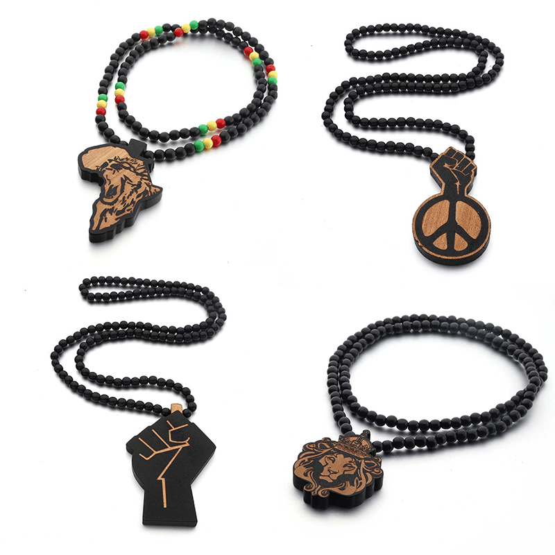 Africa Map Wood Beads String Necklace