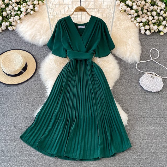 Women Solid Pleated Summer Dress