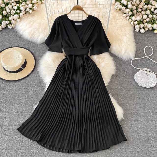 Women Solid Pleated Summer Dress