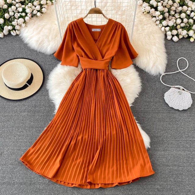 Women Solid Pleated Summer Dress