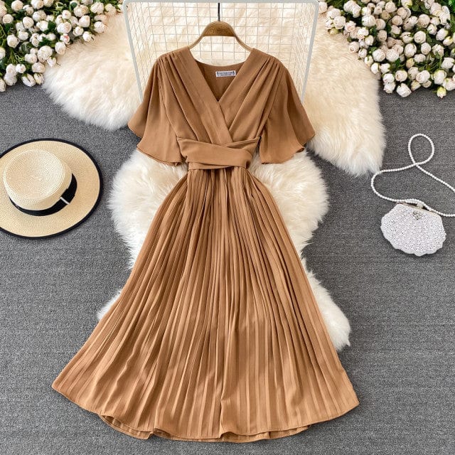 Women Solid Pleated Summer Dress