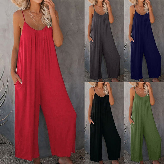 Women Summer Strap Loose Jumpsuit