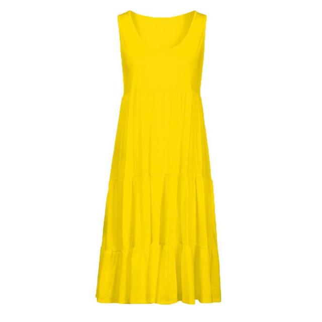 Women Summer Beach Solid Color Dress