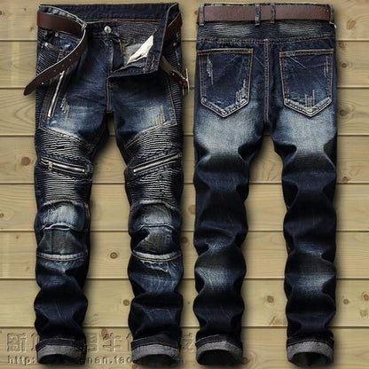 Men's Distressed Stretch Ripped Biker Jeans