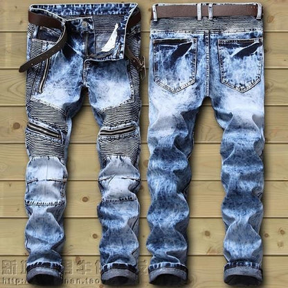 Men's Distressed Stretch Ripped Biker Jeans