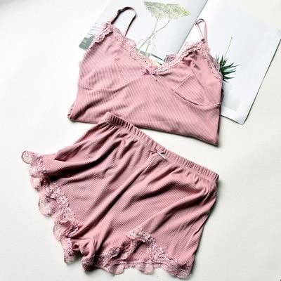 Two Piece Cotton Lace Pajama Set