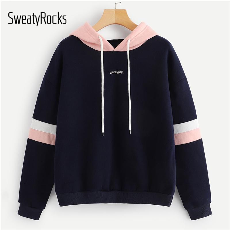 Navy Contrast Panel Hoodie