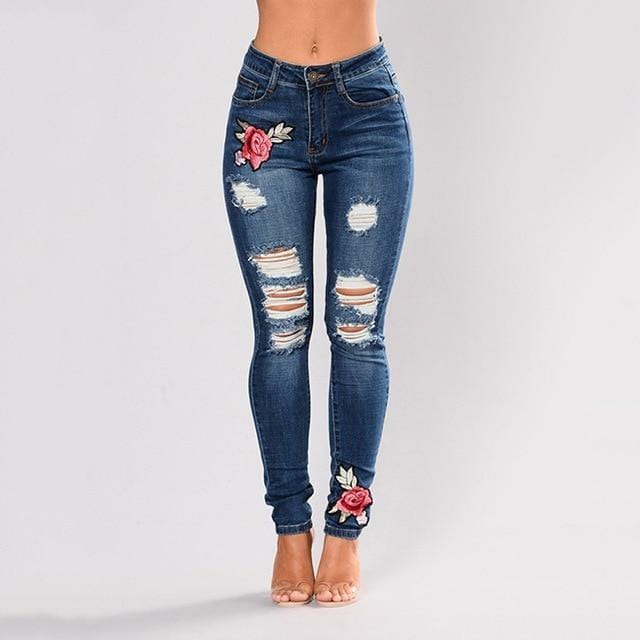 Women Stretch Embroidered Jeans