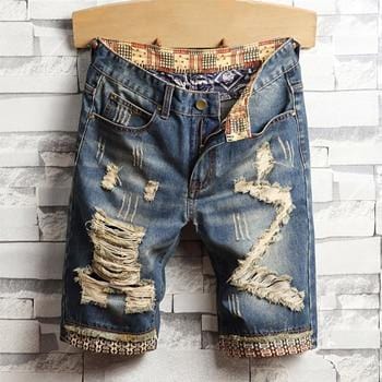 Mens Ripped Vintage Bermuda Jean Shorts