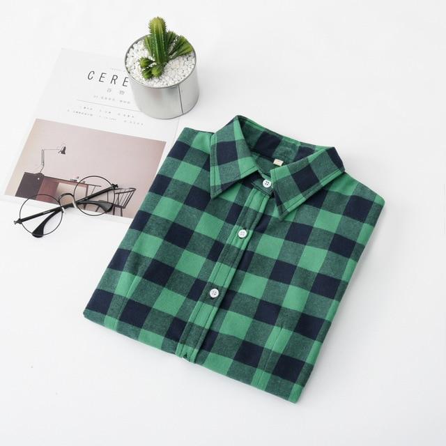 Women Flannel Plaid Shirt Plus Size