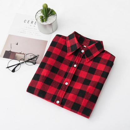 Women Flannel Plaid Shirt Plus Size