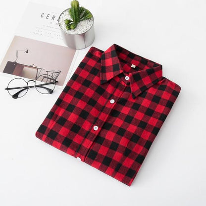 Women Flannel Plaid Shirt Plus Size