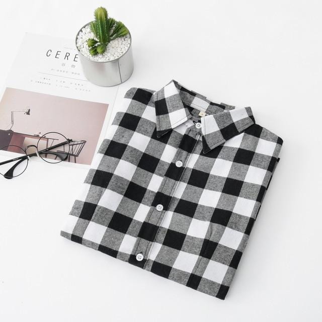 Women Flannel Plaid Shirt Plus Size