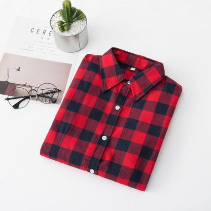 Women Flannel Plaid Shirt Plus Size